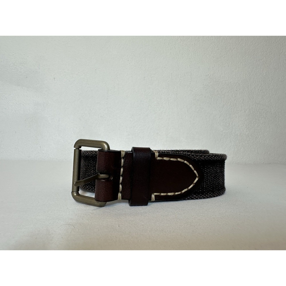 New Lucky Brand Canvas Leather Belt Buckle Brown Mens Size 36